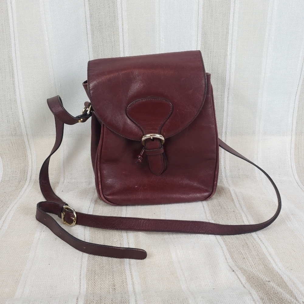Leather Guild Drawstring Crossbody‎ Bag Purse Maroon